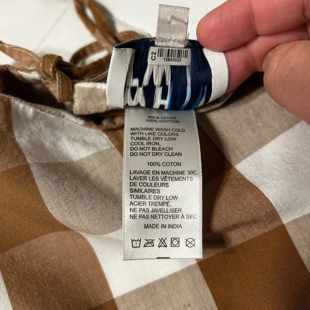 🛼Anthropologie WHIT TWO Gingham Brown and White Checkered Top size S GUC..